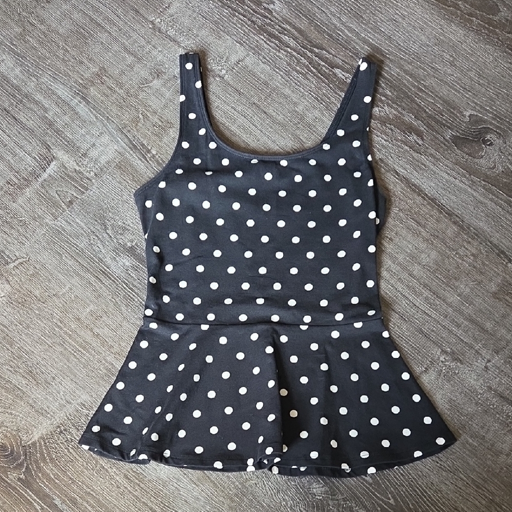 Express Black Polka Dot Peplum Top